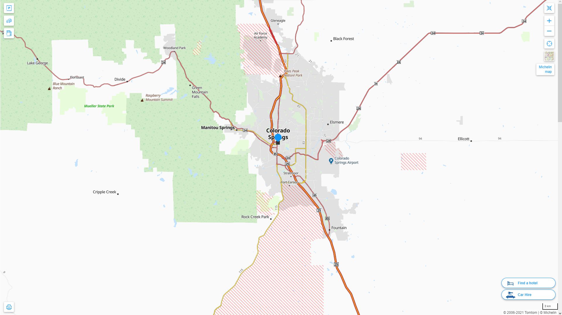 Colorado Springs Colorado Highway and Road Map